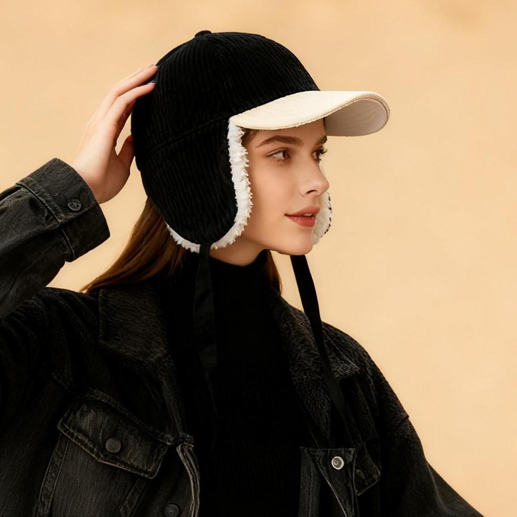 Autumn Winter Fleece Lamb Wool Baseball Cap for Women, Outdoor Warm Fleece Hat, Windproof Earflap Thermal Baseball Cap Unisex