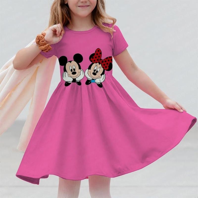 M-ickey And M-innie Print Summer Dress Kids Girl Clothes Sweet Desserts Short Sleeve Casua Fashion Birthday Girl Dress