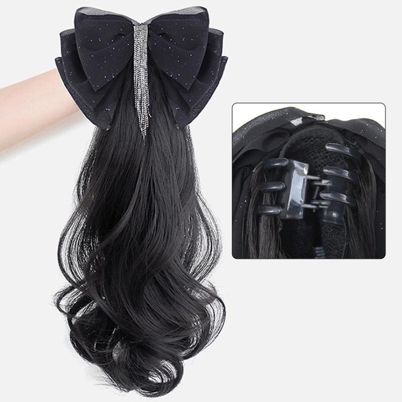 Tassel Bow Wig Ponytail Claw Clip Temperament Slightly Curly Hair Natural Heat-Resistant Hair Accessories