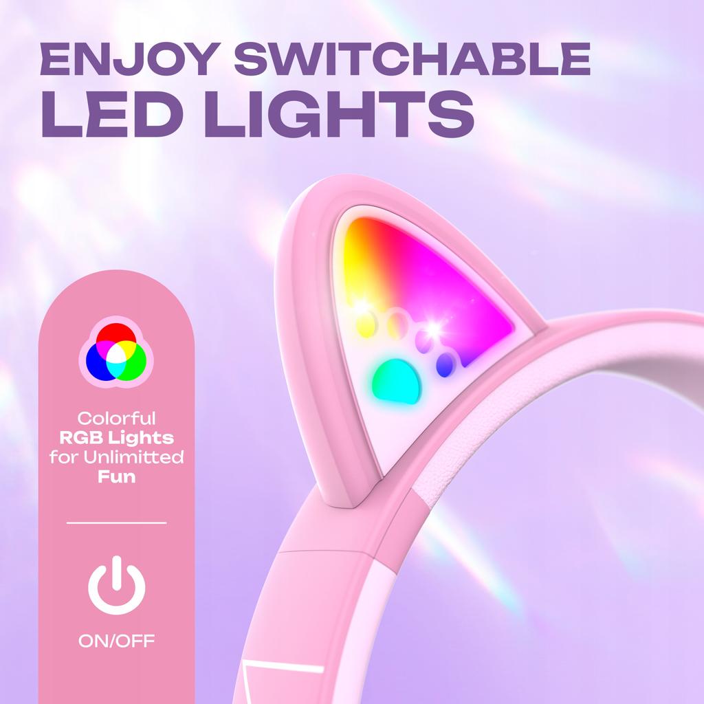 PowerLocus Bobo CAT Wireless LED AUX Headphones for Kids