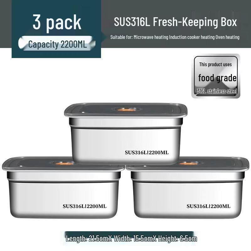 Chuyi Eight 2200ml Stainless Steel Food Storage Containers - 3-Pack