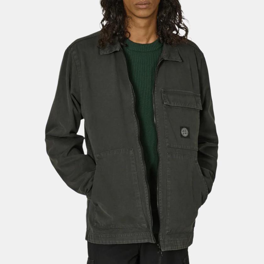 Stone Island Logo Print Zip Collar Long Sleeve Jacket Men jackets Gray 811511501-V0162