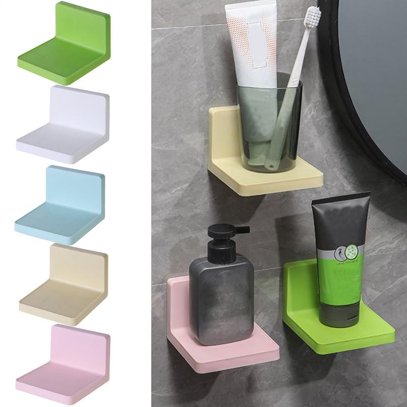 Multifunction Wall Mounted Storage Rack Adhesive DIY Soap Sponge Holder Kitchen Bathroom Self Adhesive No-drill Shelves