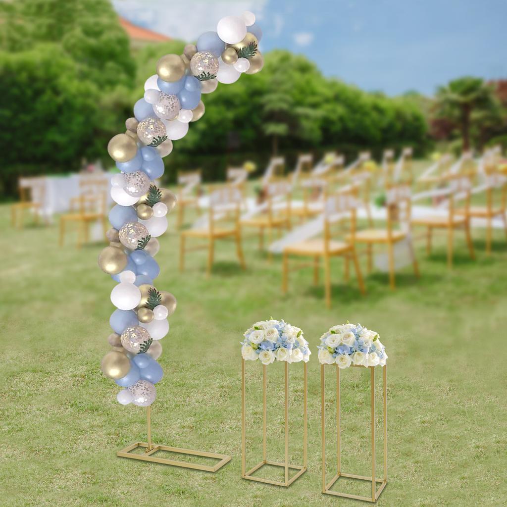 3-Piece Golden Wedding Arch Set - 6.56Ft Metal Balloon Arch + 2 Flower Stands for Parties/Events