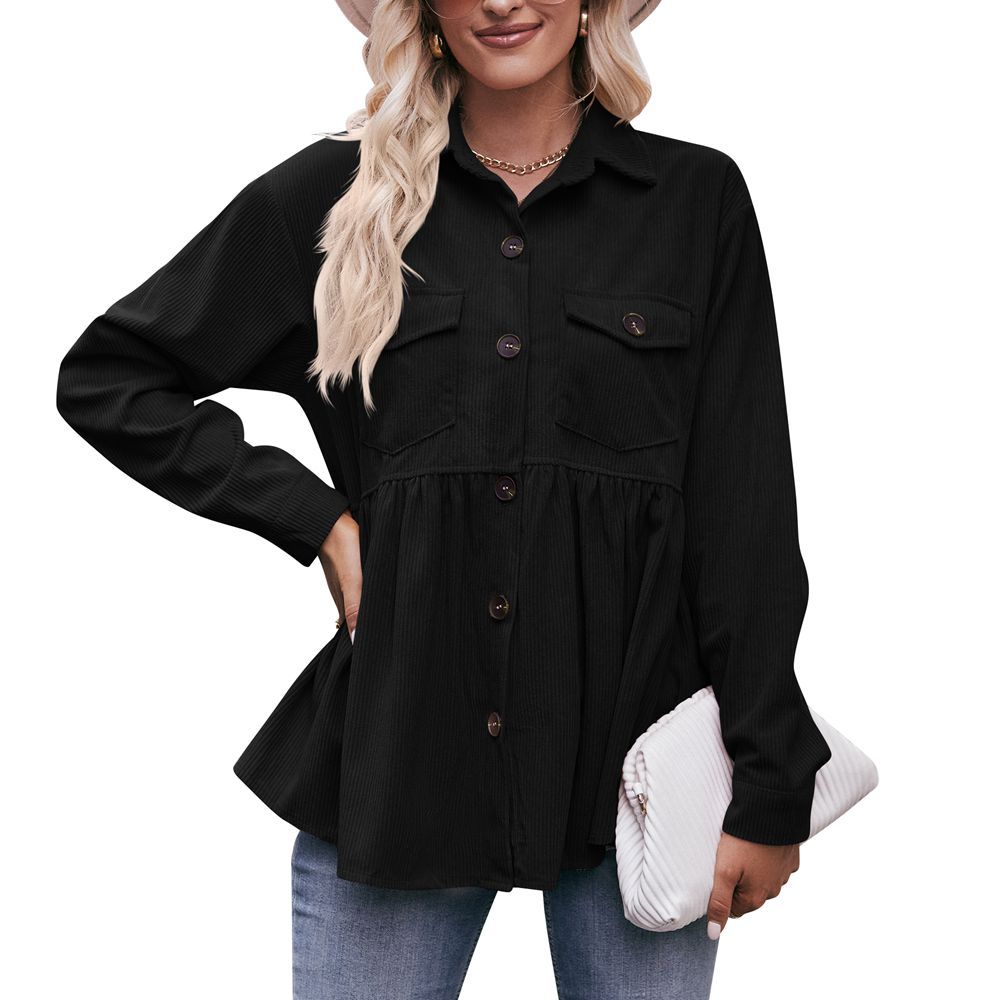 Spring and Autumn Women's Shirts Long Sleeve Tops Casual Corduroy Shirt