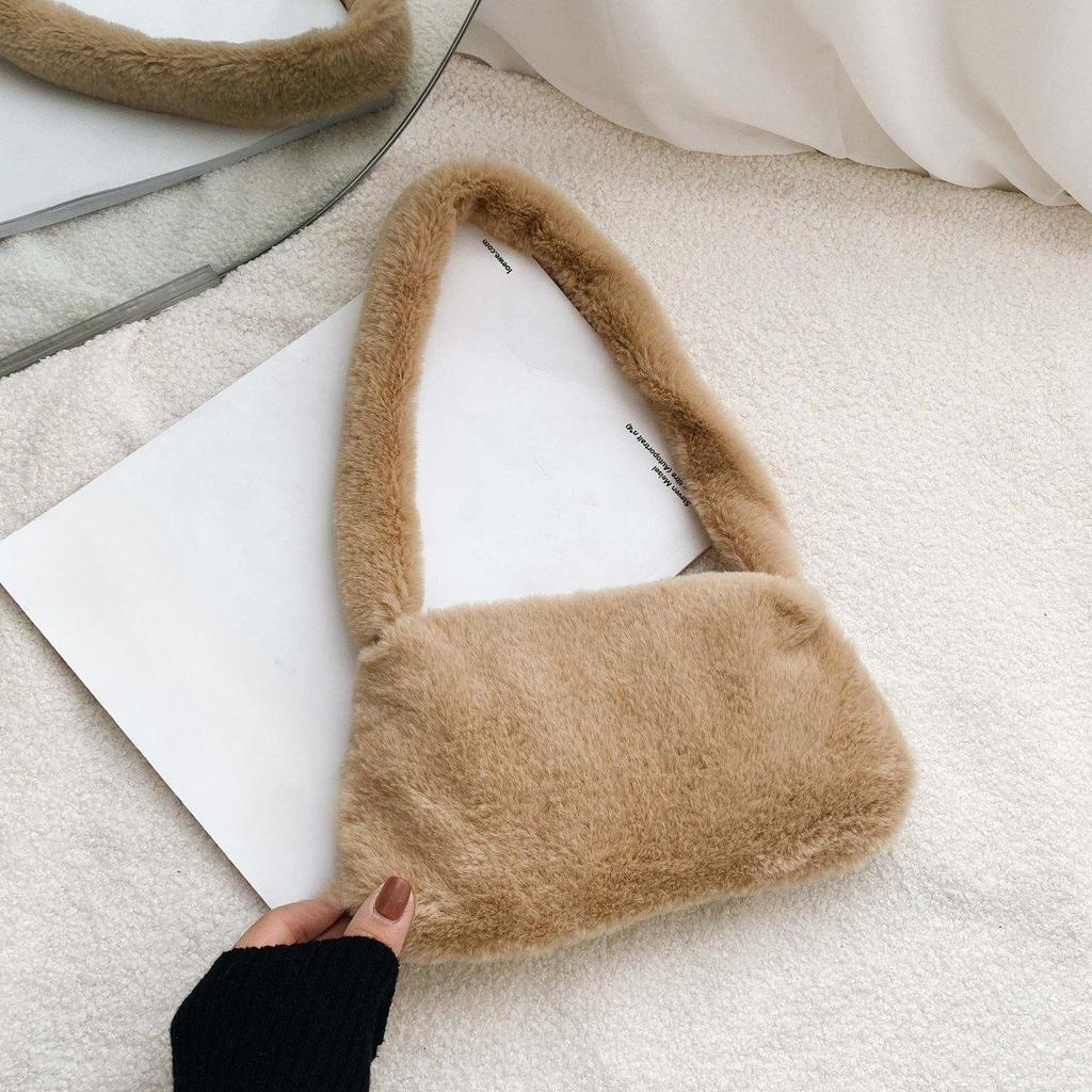 Retro Animal Pattern Underarm Bag Women Mini Plush Shoulder Handbags Purse