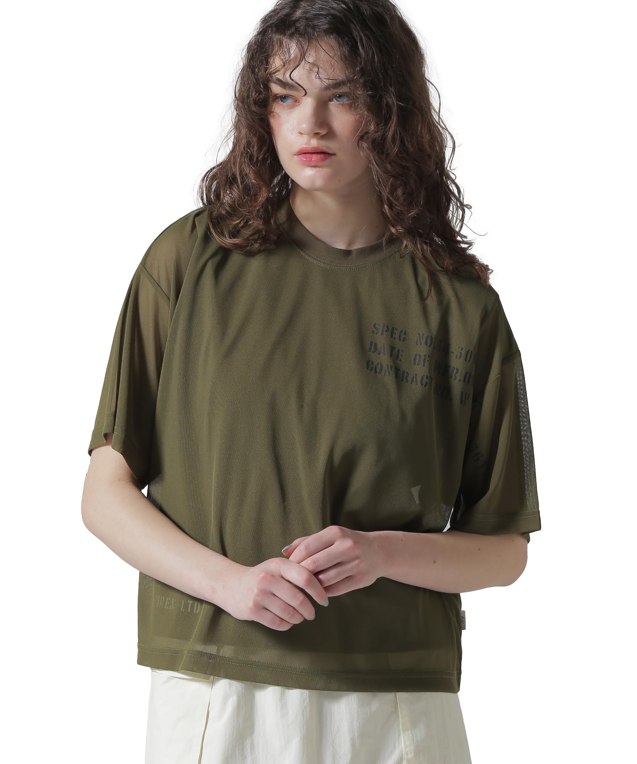 AVIREX SHEER LAYERED PRINT T-SHIRT women s F olive 783-5135614
