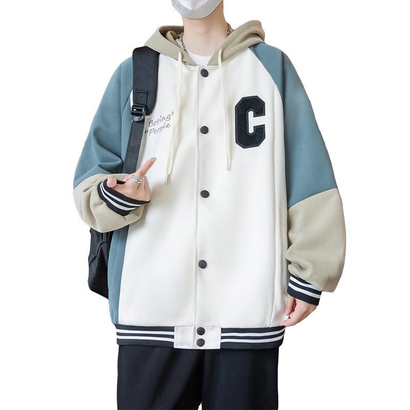 Spring & Autumn Youth Hooded Jacket for Boys - Trendy Color Block Sweatshirt/Cardigan for Teens