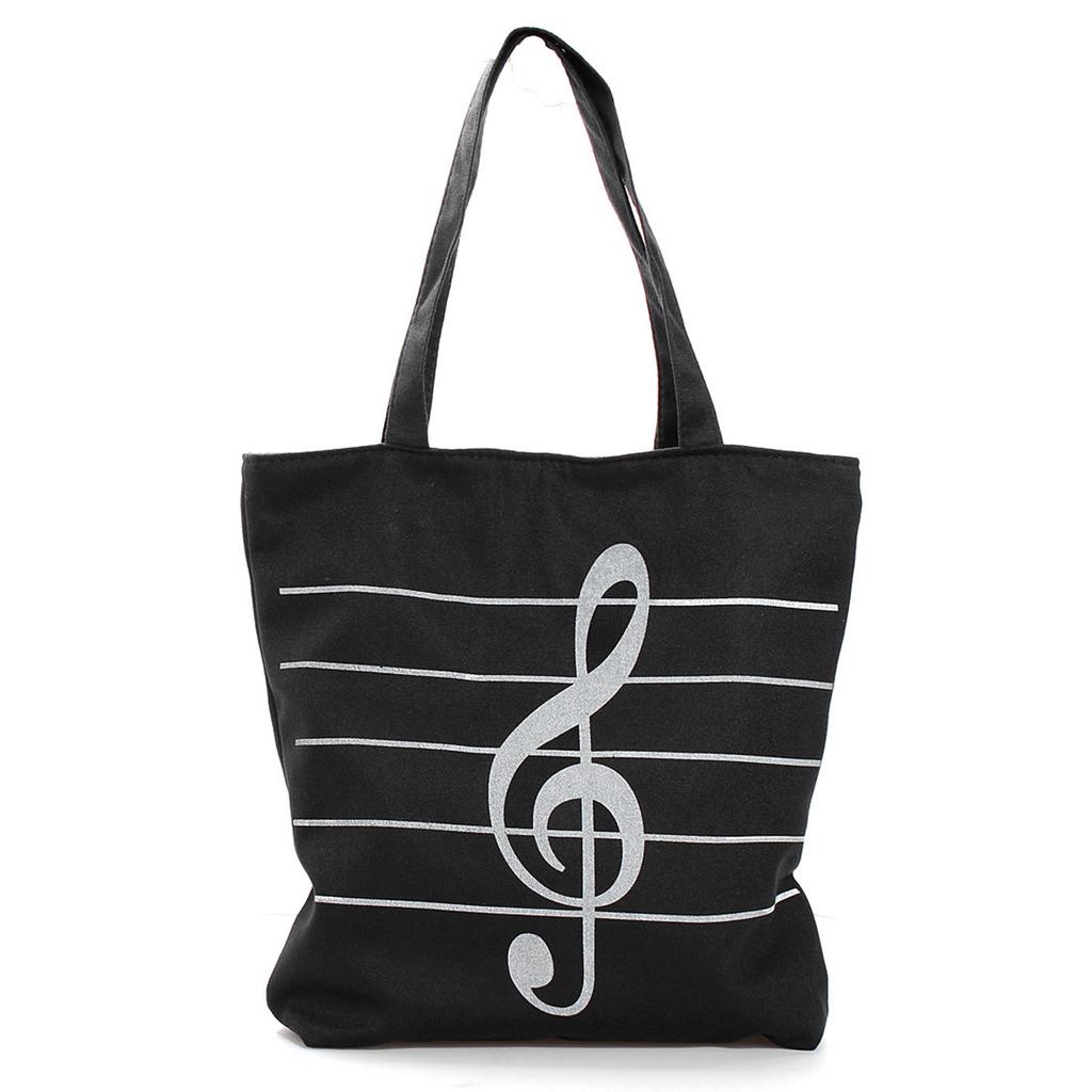 New Women Casual Canvas Musical Note Tote Shopping Shoulder Bags Girls-Handb.zh