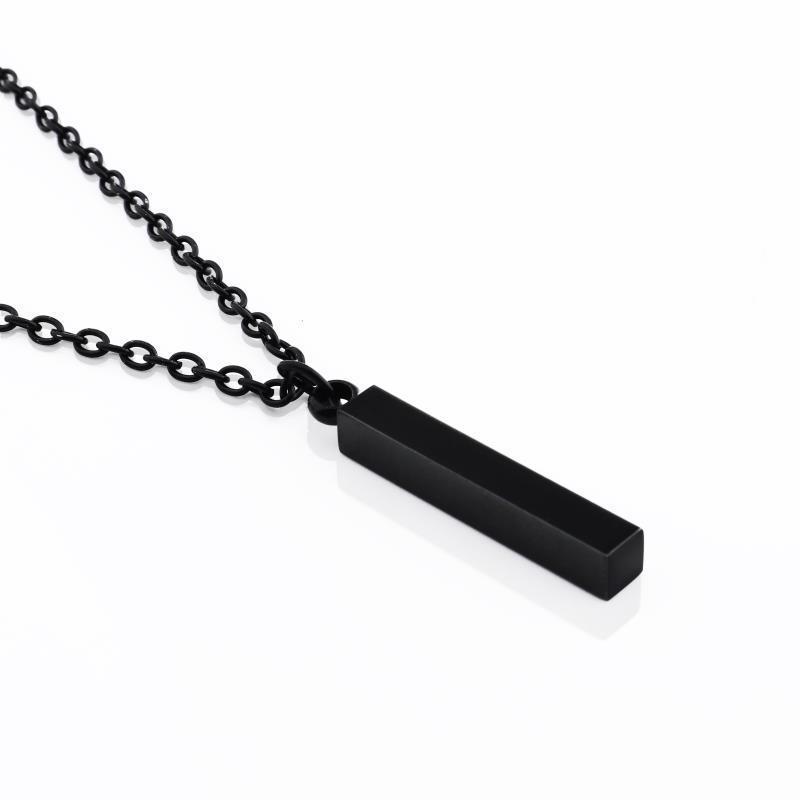 In Stock Engraved 3D Long Bar Necklace - Mirror Stainless Steel Stick Pendant