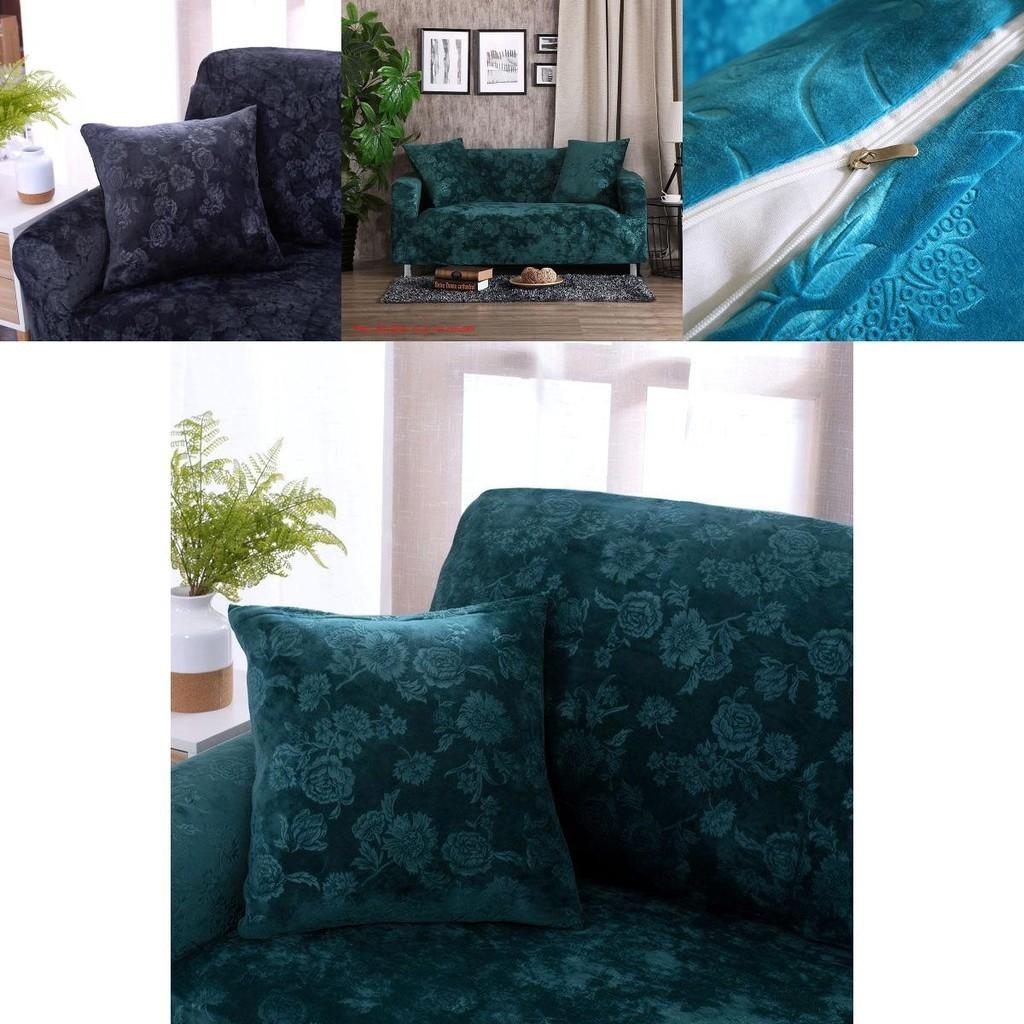 Luxurious Stretch Velvet Sofa Cover Slipcover Soft Embossing Flower Nonslip Wrinkle Resistant