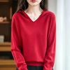 V-neck Hooded Knitted Sweater for Autumn and Winter Warm Hoodie Sweater for Women