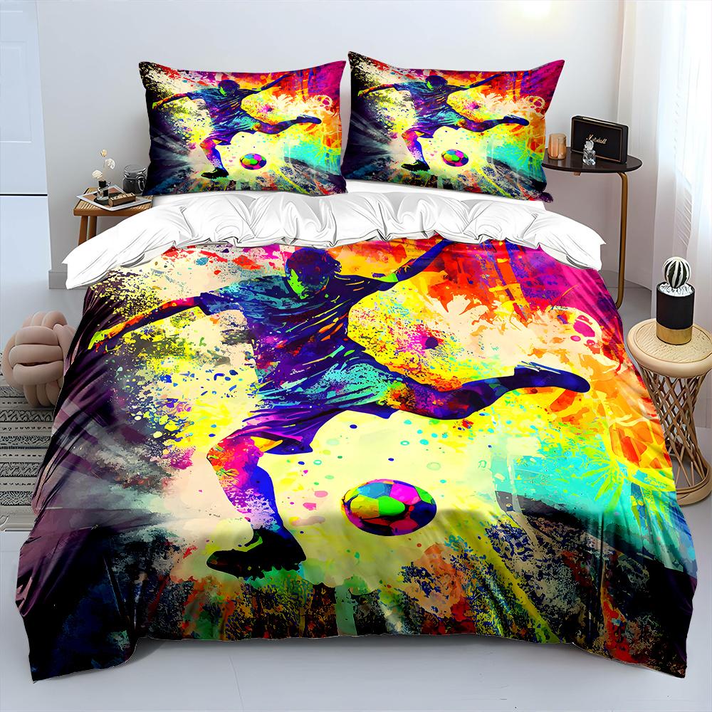 Buntes Sprenkel-Aquarell-Kunstwerk von jemandem, der einen Ball tritt Bettwäsche-Set 1 Bettbezug 2 Kissenbezüge für Erwachsene Kinder Luxusgeschenk