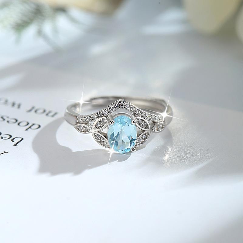 S925 Silver Natural Stone Leaf Open Ring, Multiple Colors, Minimalist Fashion Jewelry Accessory for Girls, Gift for Her