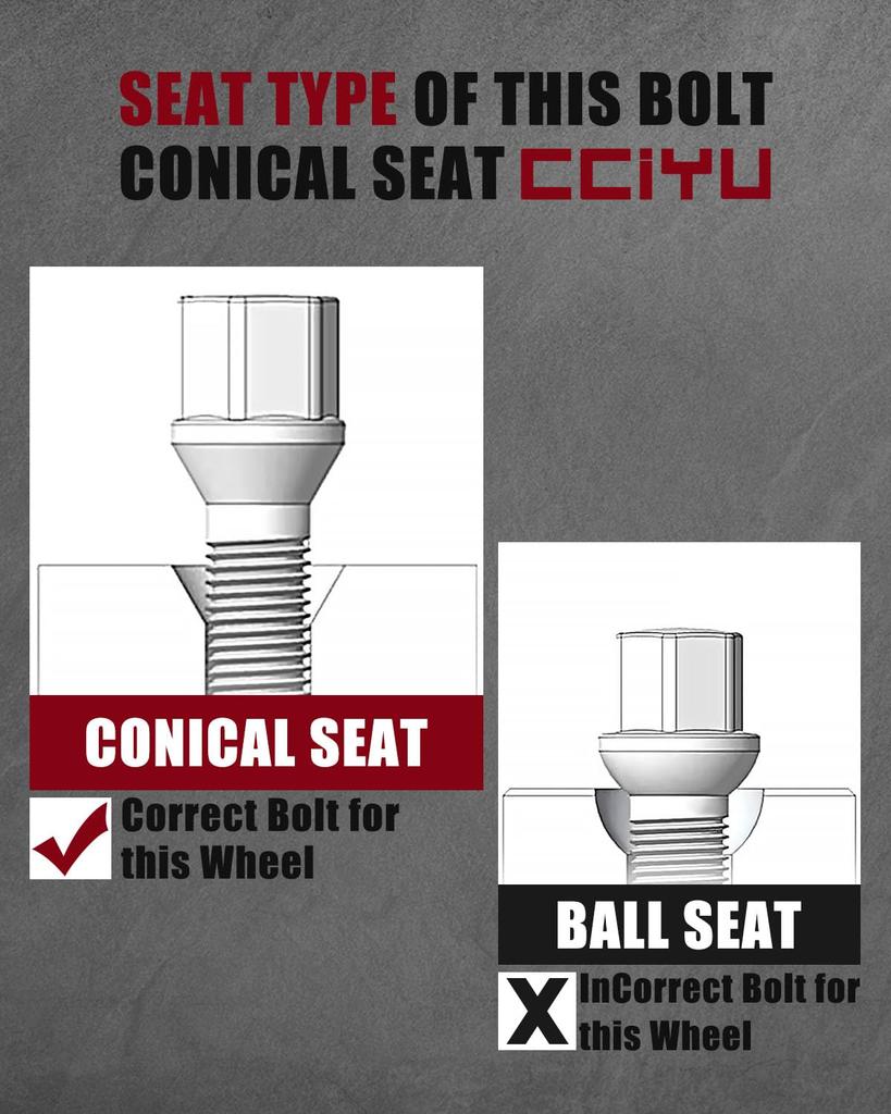 cciyu 20pcs 12x1.25 Lug Bolts Silver Wheel Lug Shank 28mm for Jeep Renegade Fiat Jeep Compass Cherokee