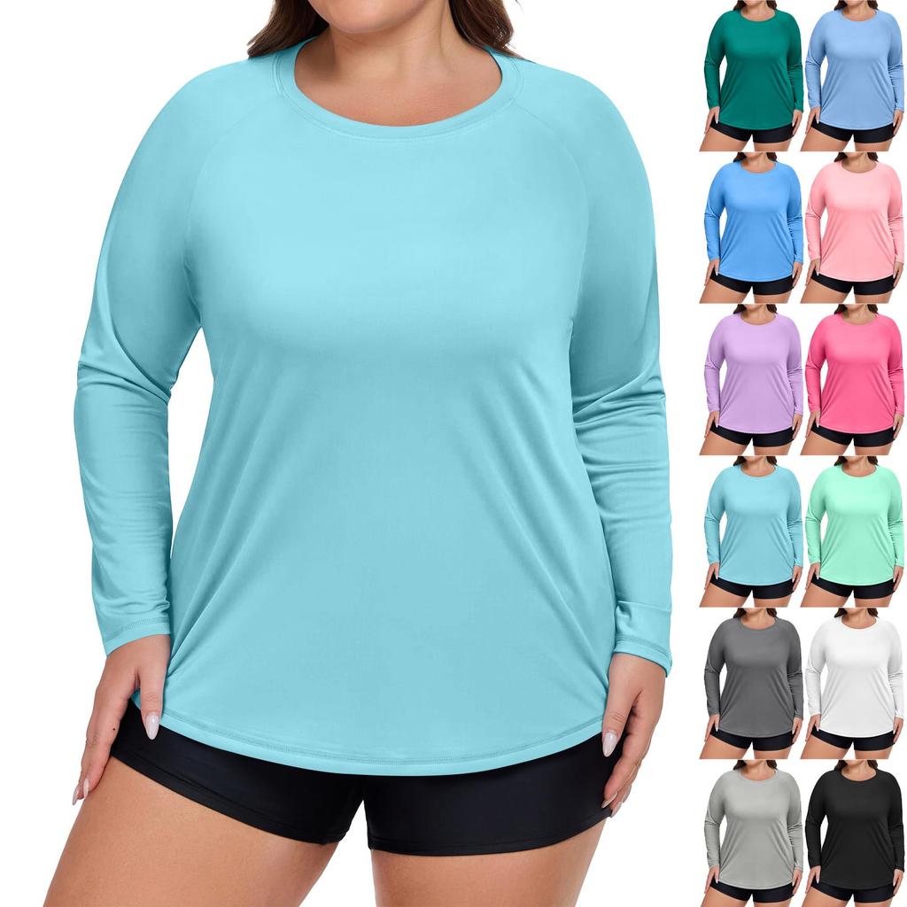 Dames Ensfarget Stor Størrelse Langermet Badedrakt Soljakke Hurtigtørkende Turtopp