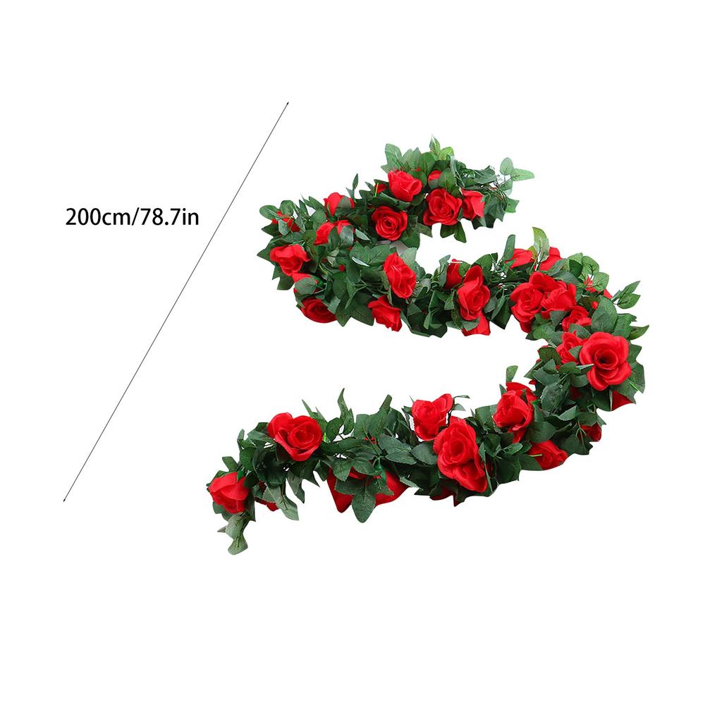Artificial Rose Vine Realistic Faux Flowers Decorative Garland Lifelike Red Roses Plastic Vine  Indoor Outdoor Wall Decor