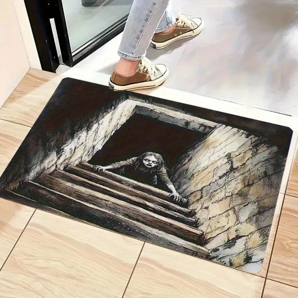 Horror 3D Illusion Mat - Zombie Girl Cellar Rug for Hallway & Entryway, Machine Washable Creative Decor Floor Carpet