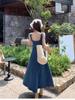 Blue Sleeveless Denim Tube Top Dress for Women Spring Summer New Style Square Neck Slim Fit French Style Long Dress