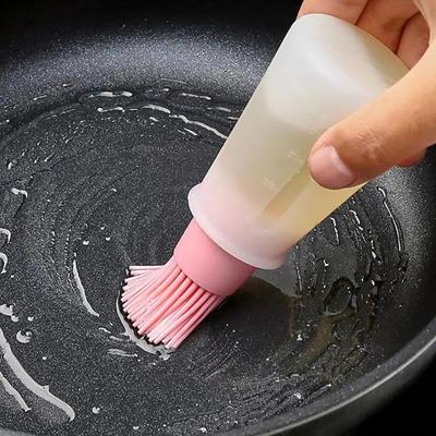 Silicone Oil Bottle Brush Oil Dispenser Bottle With Barbecue Brush High Temperature Resistant Basting Brush Kitchen Bbq Tools