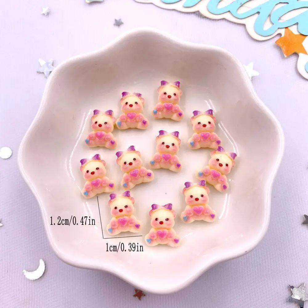 50pcs Resin Colorful Cartoon Love Bowknot Bear Figurines Flat Back Nail Art Decor DIY Scrapbook Jewellery Accessories Crafts