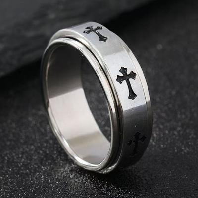 HNSP 316L Stainless Steel Cross Ring For Men 2025 New Rotating Ring Male Finger Accessories