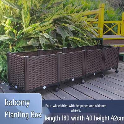 Outdoor Plastic Rattan-Style Deep Planter Box with Wheels