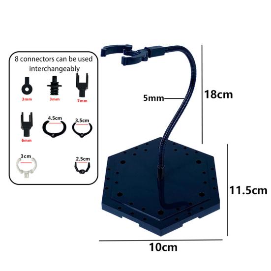 Action Figure Stand with 8 Connectors Square/Hexagonal Base Heavy Duty Plastic Adjustable Anime Figurine Model Display Holder Rack