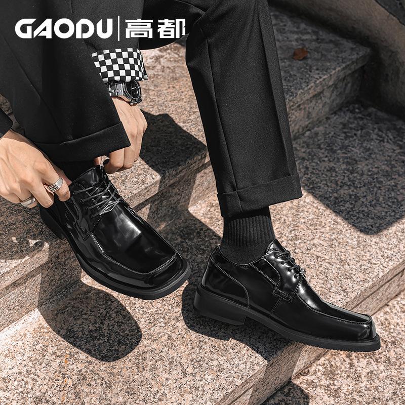 Lackleder glänzende Plateau Business Britischer Stil Lederschuhe Herren eckige Spitze erhöhend trendige Nische lässig Bräutigam Hochzeitsschuhe Herren