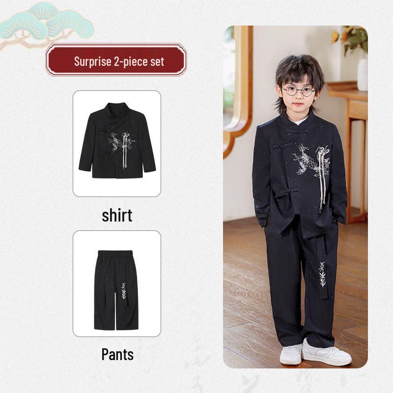 

Комплект мужского костюма Тан Ханфу: Костюм в китайском стиле ретро для выступлений, поэтических вечеров и особых случаев 100cm, 25-30 jin