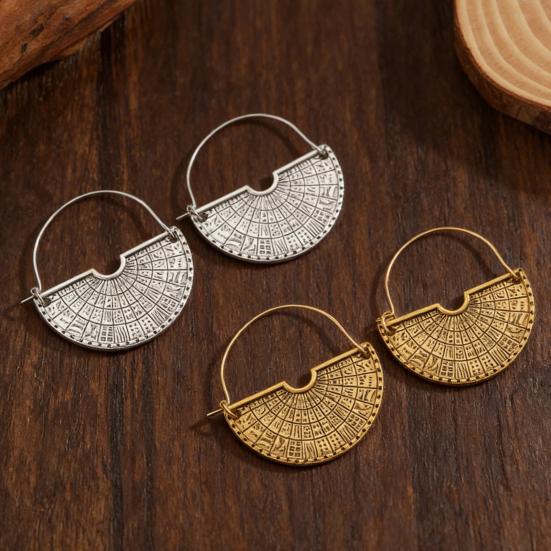 1 Pair Women Earrings Retro Bohemia Style Drop Earrings Fan-Shaped Semicircular Design Distressed Earrings