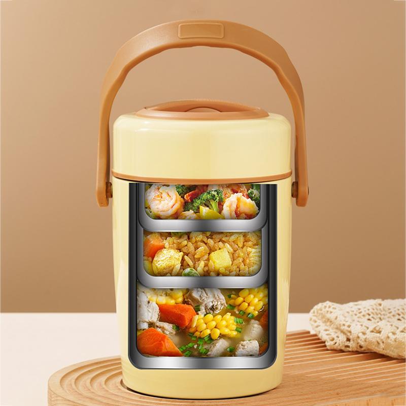 304 Stainless Steel 12 Hour Vacuum Insulated Lunch Box, Portable for Carrying Rice In Winter, with A Three-layer Lifting Pot