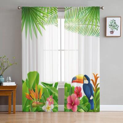Warbler Bird Tropical Flower Sheer Curtains For Living Room Bedroom Tulle Curtains Kitchen Window Treatments Panel Drapes