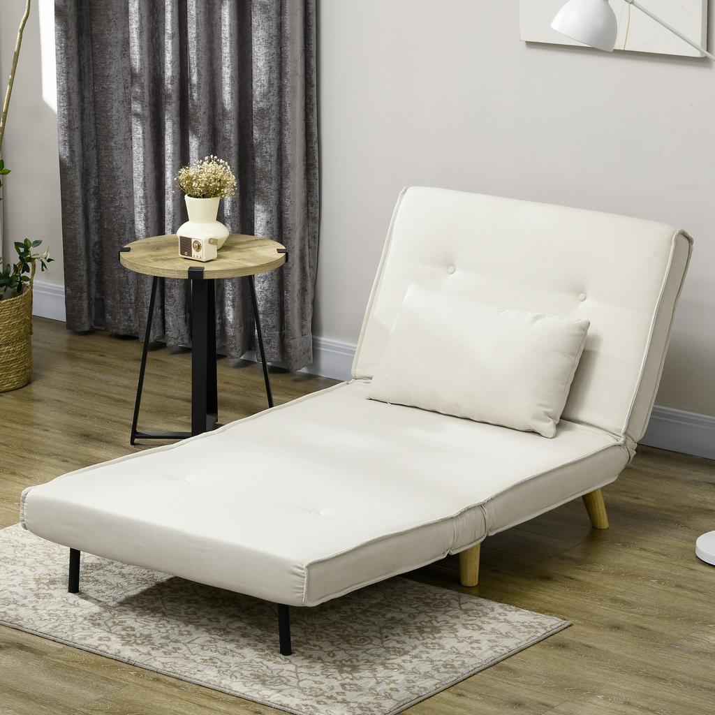 Single Sofa Bed 3 In 1 Folding Sofa Bed with Adjustable Backrest and Cushion for Living Room Bedroom 90x78x79 Cm Cream
