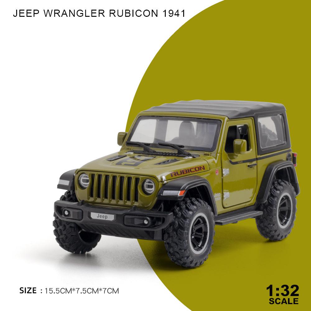 1/32 Scale Jeep Wrangler Rubicon Alloy Model Car Metal Diecast Collection Vehicle Simulation Sound & Light Toy for Kids Christmas Gift