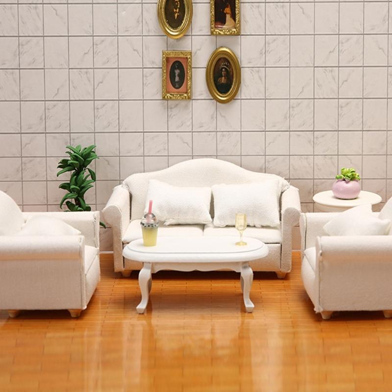1:12 Miniature Sofa Model Figurine For Doll House With Wooden Frame And Soft Fabric Cover For Realistic Scene Decoration