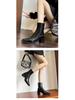 Retro Square Toe High Heel Ankle Boots for Women - Autumn/Winter Chunky Martin Boots In British Style, Red/Brown, 6CM Heel.
