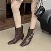 2025 Autumn New European and American Style Square Head Belt Buckle Kitten and Short Boots Thick Heel Retro Women's Boots