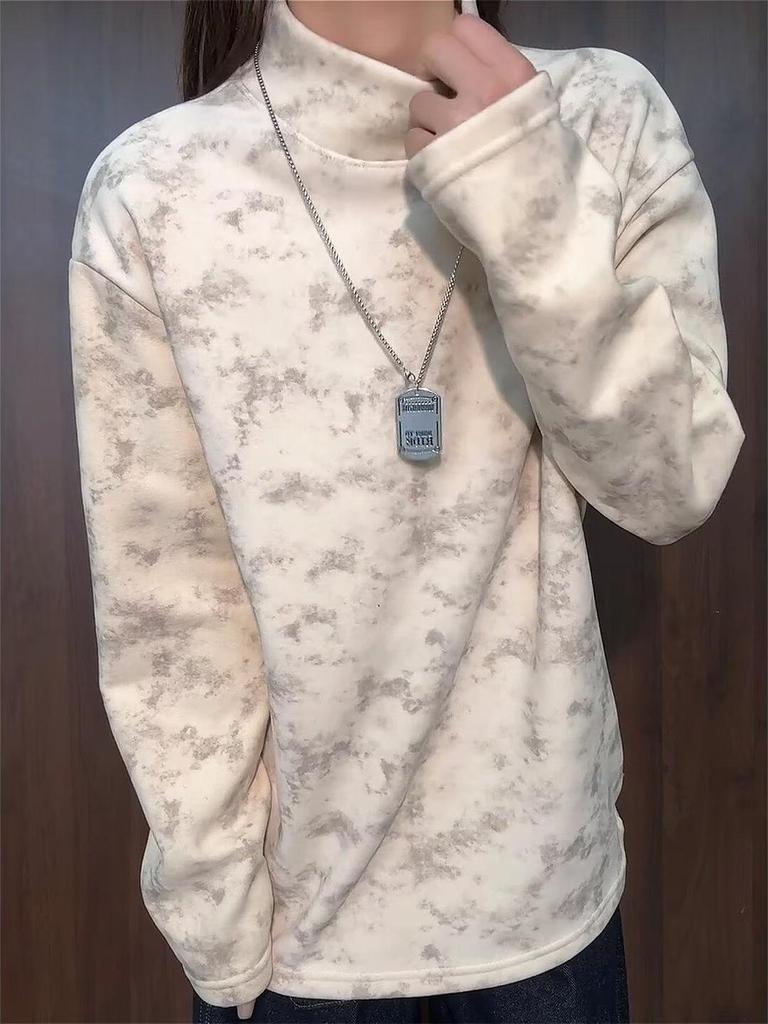 Unisex Marble Tie-Dye Half-High Collar Sweatshirt - Trendy, Comfortable, Long-Sleeve Casual Top