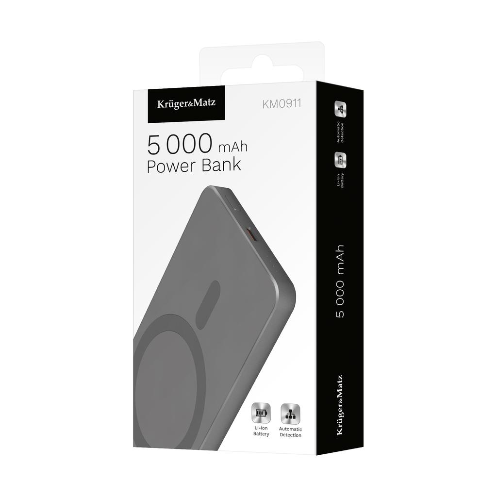 Kruger&Matz 5000 mAh Mag Safe inductive POWER BANK gray