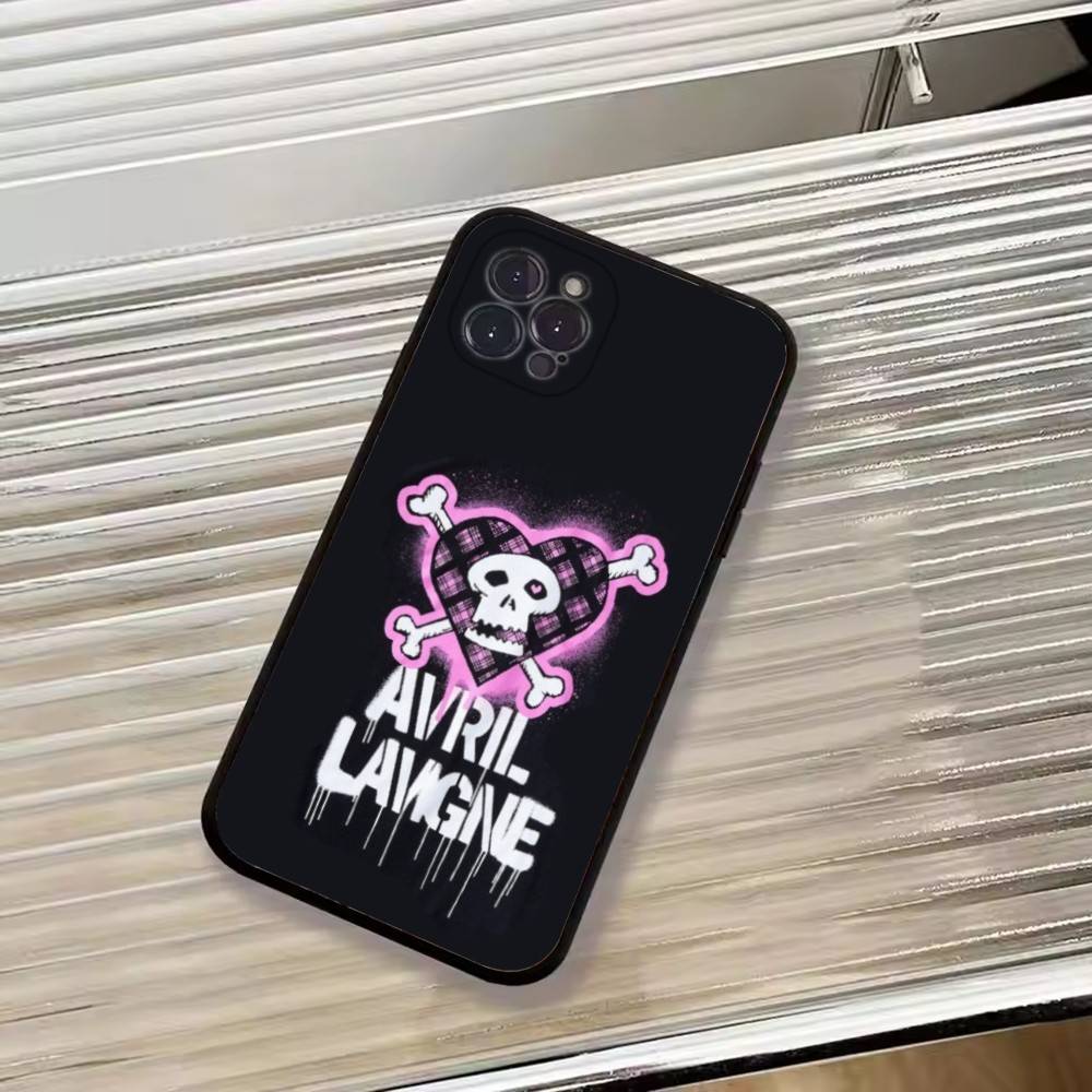 Zangeres Avril L-Lavigne Telefoonhoesje Voor iPhone 17, 16,15,14,13,12,11 Plus,Pro Max, Anderen Zacht Zwart Hoesje