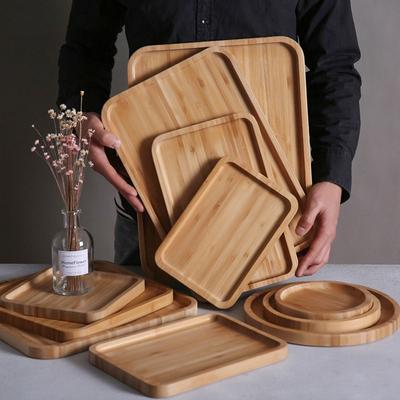 1 Pièce Plateau Rectangulaire Rond en Bambou Assiettes à Collation aux Fruits pour Servir le Thé les Fruits le Barbecue le Pain