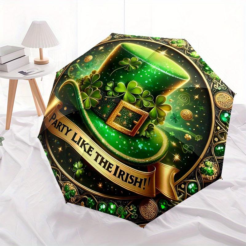 St. Patrick's Day Irish Hat Party Decoration Sign Umbrella, Cute Umbrella with Cute Design, Portable 3-Fold Compact Umbrella for Men & Women, Valentin