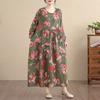 DIMANAF New 2026 Women Vintage Plus Size Spring Summer Long Dress Loose Oversize Long Sleeve Maxi Floral Print