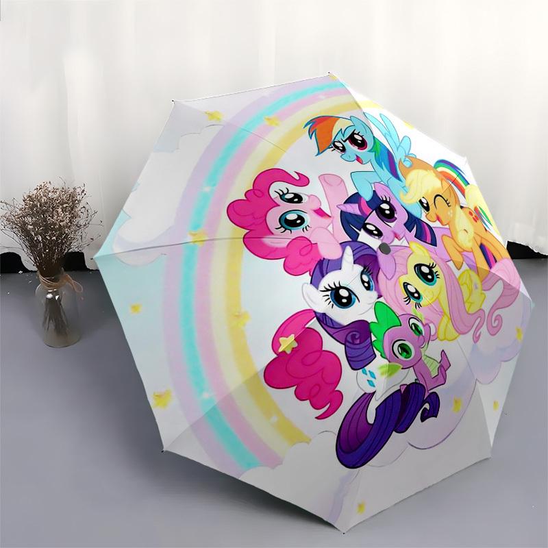 1pc My Little Pony Automatic Opening Closing Umbrella, Portable Tri-Fold Design with 8-Bone Iron Frame, Outdoor, Perfect Gift for Fans, Travelers, Dai