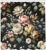 Vintage Shower Curtain, Nostalgic Flowers And Garden Leaves On Dark Petrol Blue Backdrop, Cloth Fabric Bathroom Decor