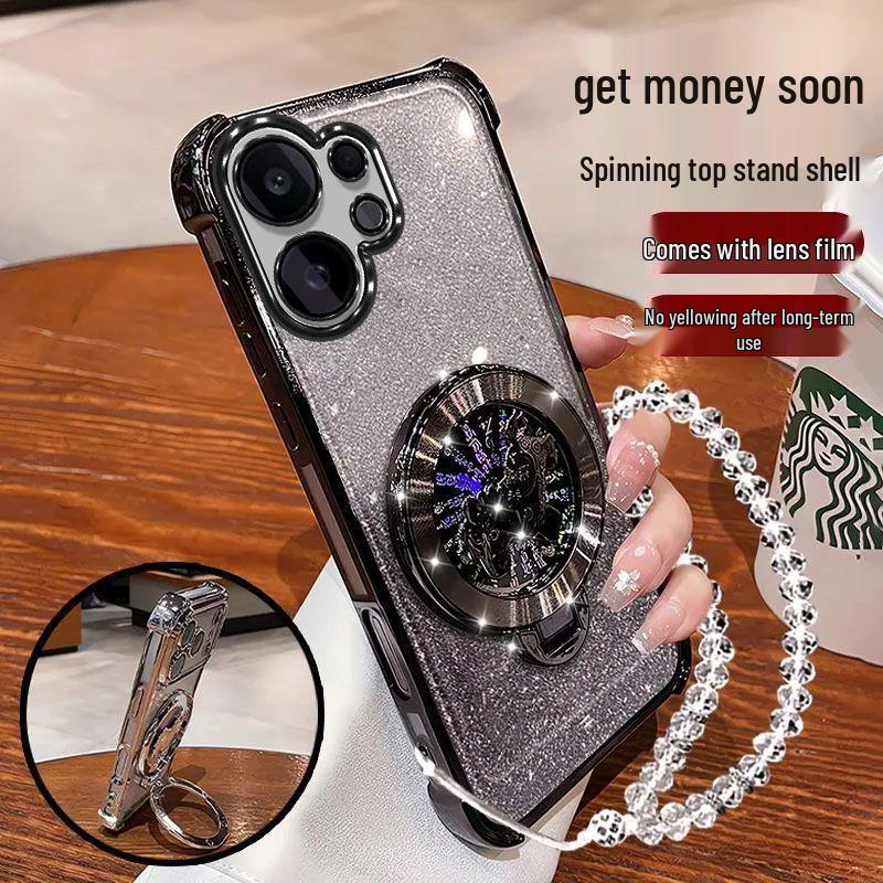 Vivo S50/S30 Glitter Horse Bracket Case: Rotating Stand, Electroplated, Anti-Fall Airbag, Dirt-Resistant, Creative Design