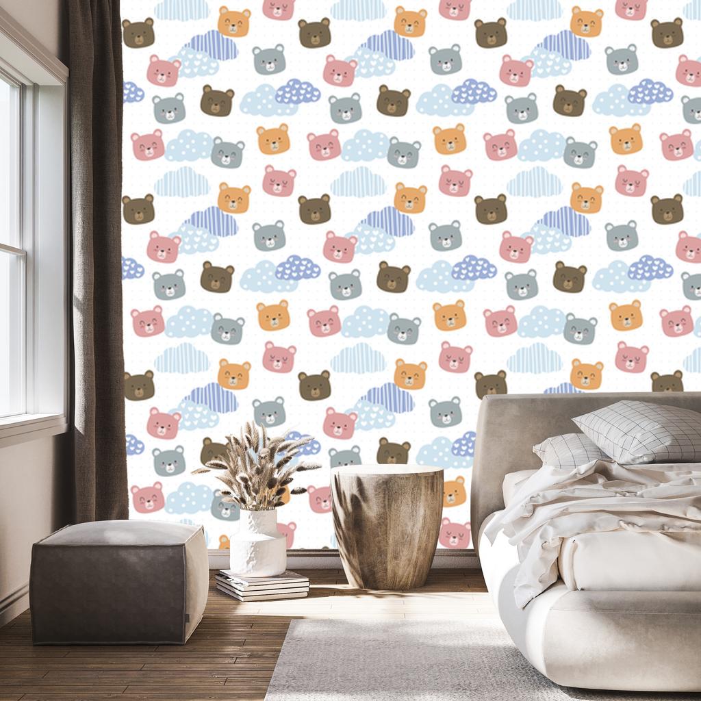 Teddy Bears Among Dots Wallpaper for Living Room and Bedroom 50x1000