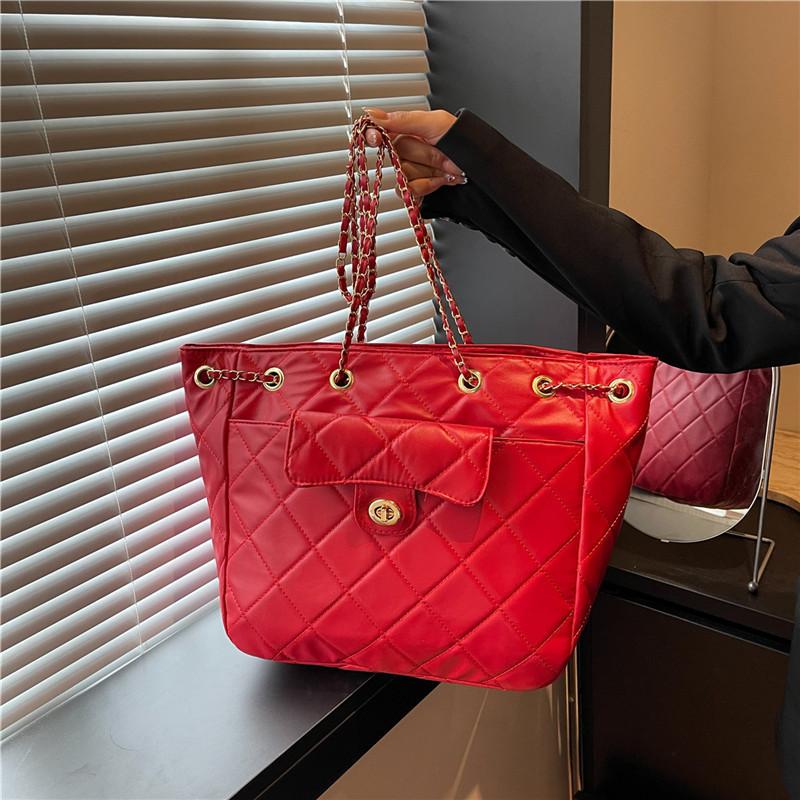 Summer New Women's Diamond One-shoulder Messenger Bag Chain Large-capacity Removable Commuter Tote Bag