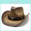 Ethnic Style Cowboy Hat With Breathable Paper Straw For Summer Outdoor Sun Protection